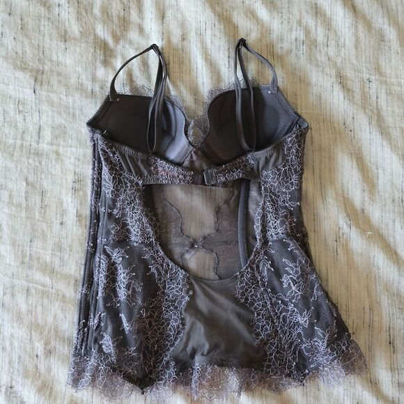 Victoria's Secret Vintage Lace Trim Corset In Gray And Lavender - Picture 2 of 7